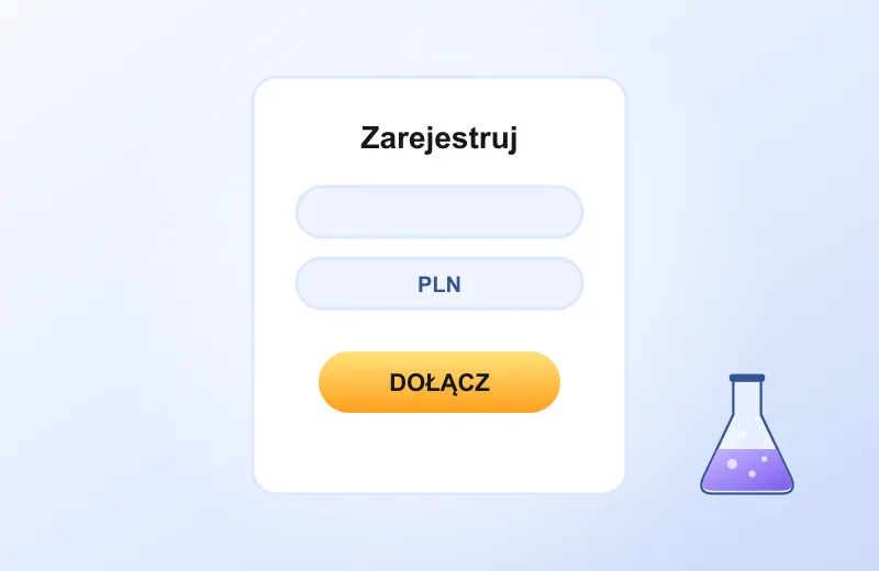 Formularz rejestracji z polem PLN i złotym przyciskiem – konto w CasinoLab Casino